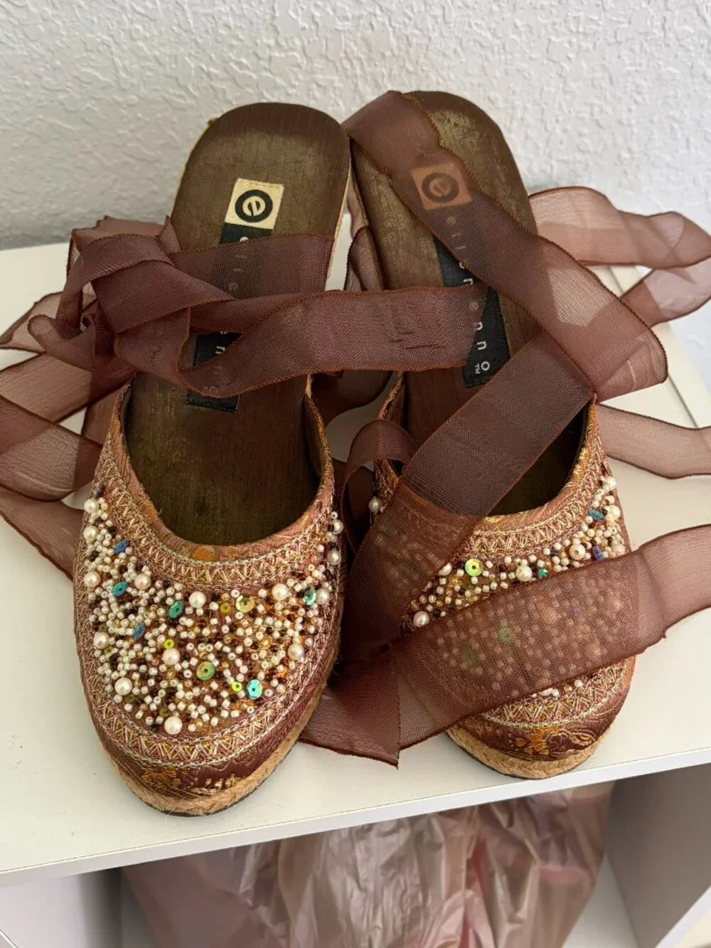 Ellemenno size 9.5 beaded y2k Espadrille Wedge Shoes